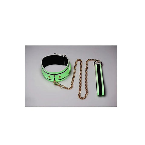 Master Series Kink in the Dark Glowing Collar and Lead Fluro Green - Collars and Leads
