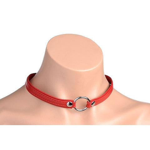 Master Series Sex Pet Leather Choker BDSM Collar With Silver Ring - Collars and Leads
