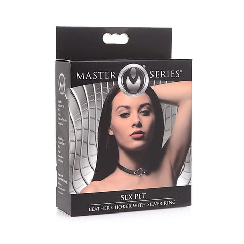 Master Series Sex Pet Leather Choker BDSM Collar With Silver Ring - Collars and Leads