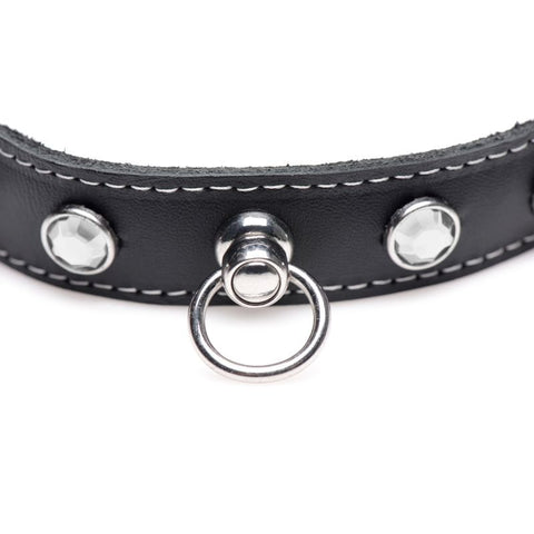 Bling Vixen Leather Choker w/ Rhinestones Collar - Collars and Leads