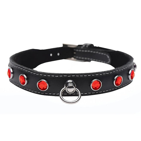 Master Series Bling Vixen Leather Choker Collar With Rhinestones - Collars and Leads