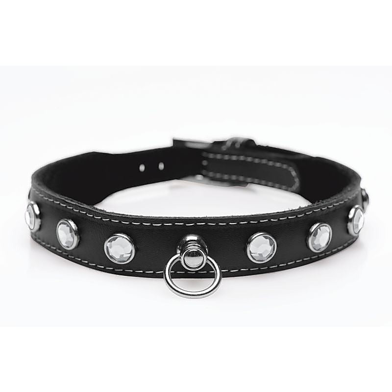 Master Series Bling Vixen Leather Choker Collar With Rhinestones - Collars and Leads