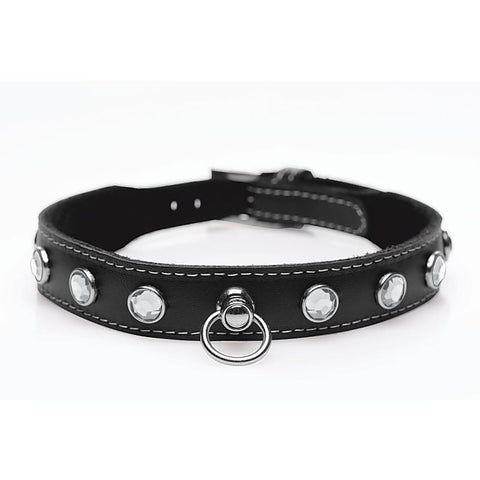 Master Series Bling Vixen Leather Choker Collar With Rhinestones - Collars and Leads