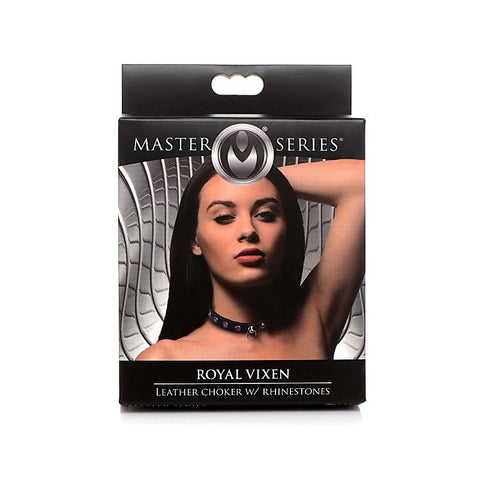 Master Series Bling Vixen Leather Choker Collar With Rhinestones - Collars and Leads