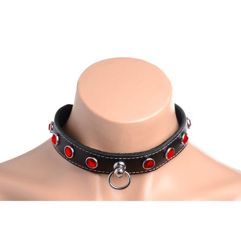 Bling Vixen Leather Choker w/ Rhinestones Collar - Collars and Leads