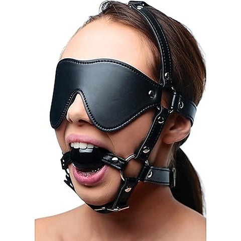 Strict Blindfold Harness With BDSM Play Ball Gag - Bondage Gags and Bits