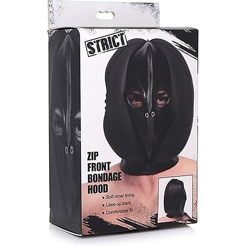 Strict Zip Front Bondage Hood Black - Bondage Hoods