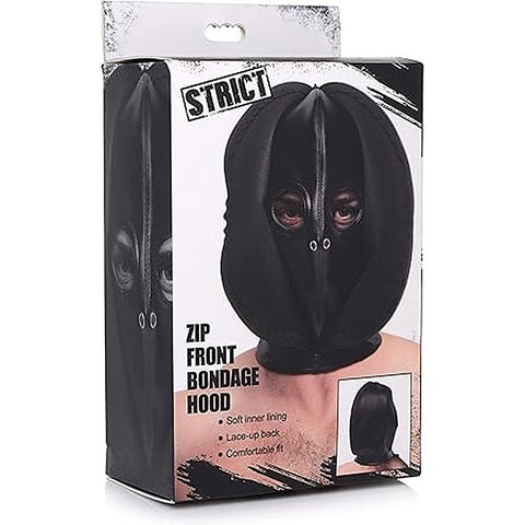 Strict Zip Front Bondage Hood Black - Bondage Hoods