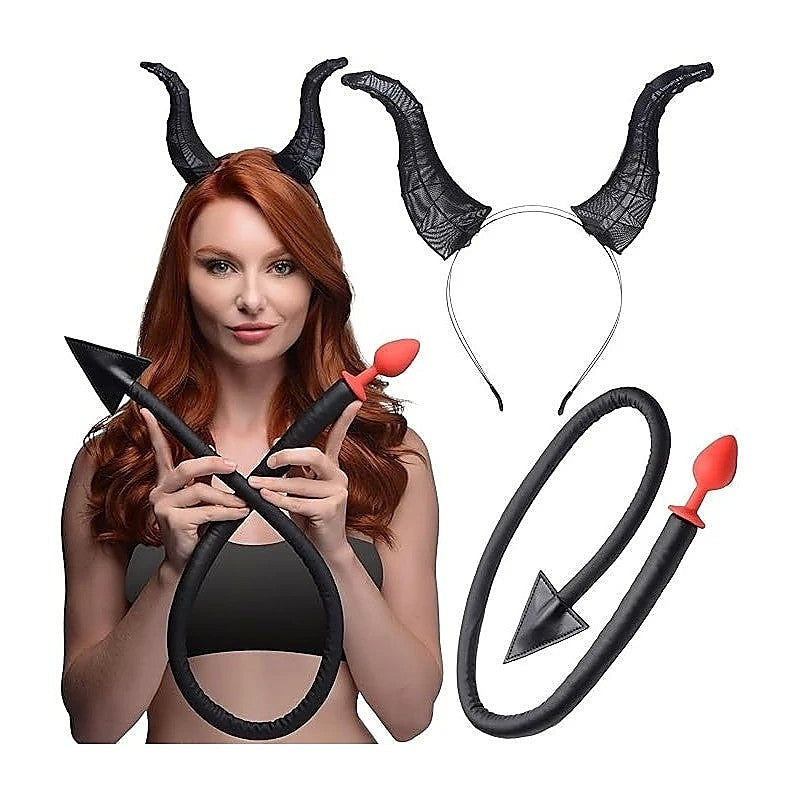 Devil Tail Anal Plug And Horn Set By Xr Brands - Butt Plugs