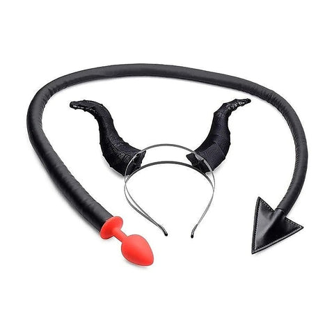 Devil Tail Anal Plug And Horn Set By Xr Brands - Butt Plugs