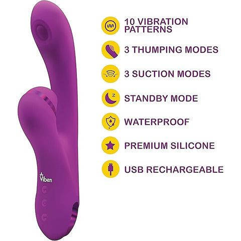 Viben Dazzle Rechargeable Thumping Rabbit Vibrator Berry