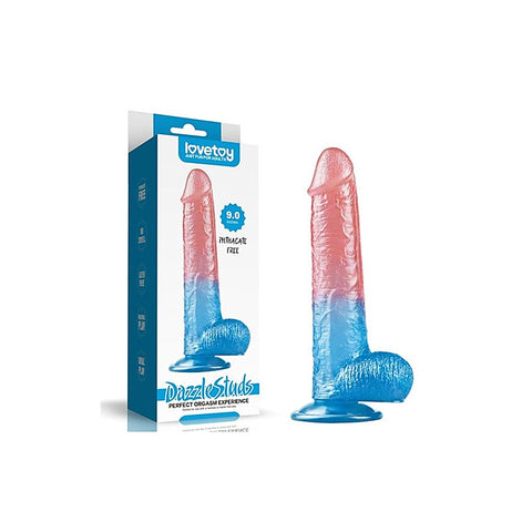 Lovetoy Dazzle Studs Realistic Dildo 9 Inch Pink / Blue - Realistic Dildos