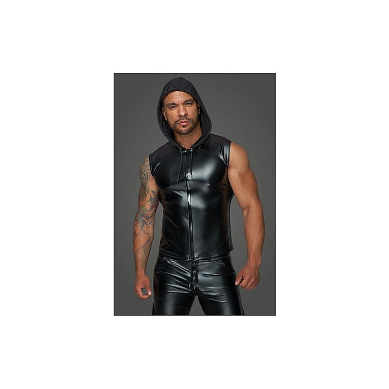Powerwetlook Sleeveless Hooded Men'S Shirt By Noir Handmade - His Fetish