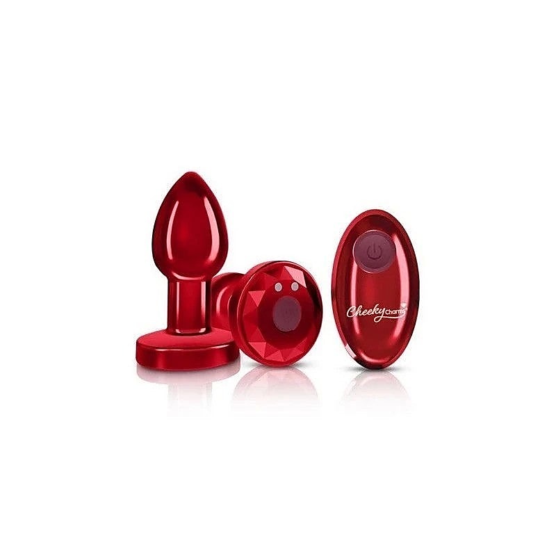 Cheeky Charms Red Rechargeable Vibrating Metal Butt Plug With Remote - Butt Plugs