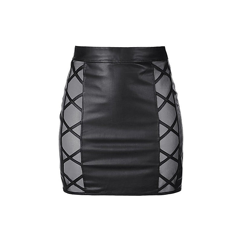 Stretch Wetlook Mesh Criss Cross Women Skirt - Her Fetish