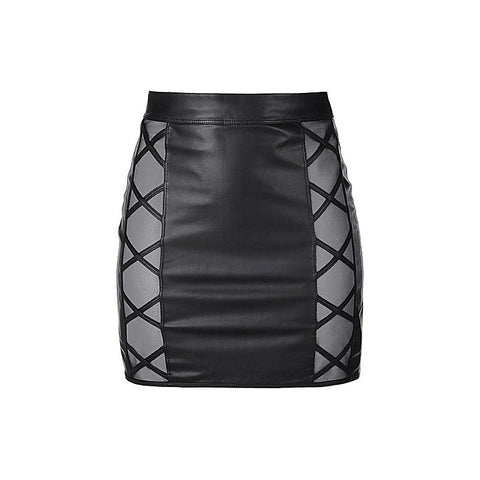 Stretch Wetlook Mesh Criss Cross Women Skirt - Her Fetish