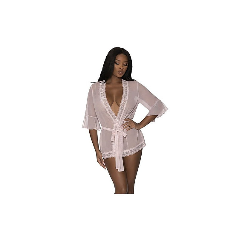 Exposed Lingerie Robe With Lace Trim By Magic Silk - Kimono's and Gowns