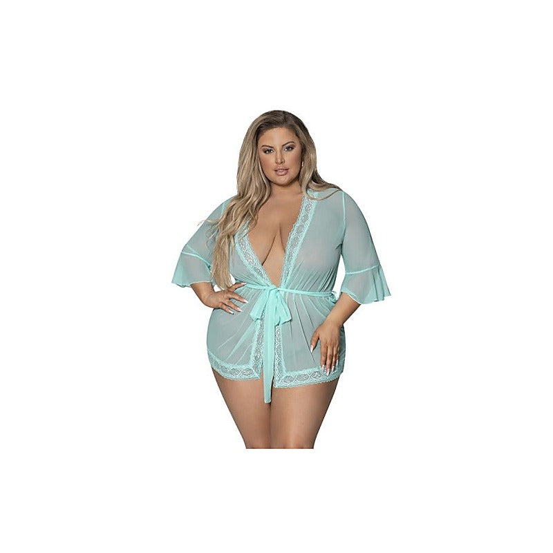 Exposed Lingerie Womens Robe With Lace Trim By Magic Silk - Kimono's and Gowns