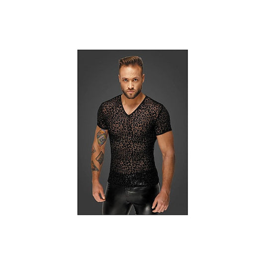Noir Handmade Leopard Flock V-Neck Fetish Wear Mens T-Shirt