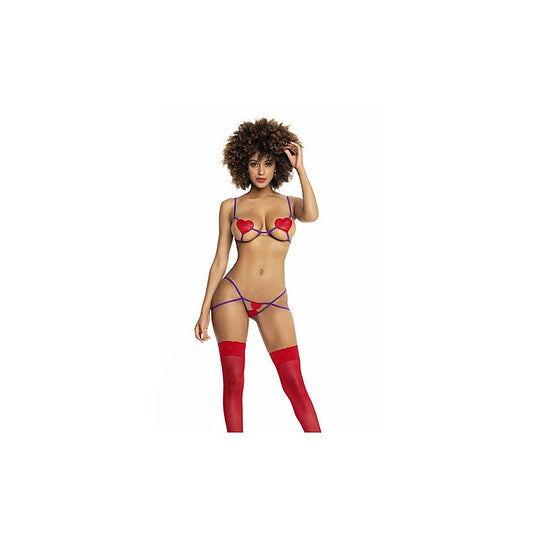 2 Piece Purple Elastic Red Heart Applique Set By Mapale - Bras and Bra Sets