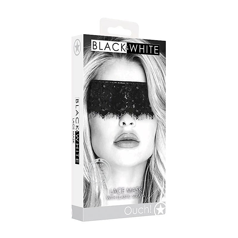 OUCH! BW Lace Mask With Elastic Straps by Shots Toys - Masks And Blindfolds