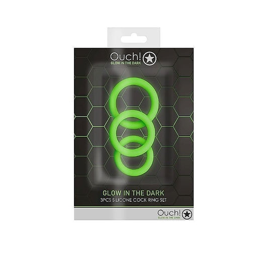 OUCH! Luminescent Pleasure Rings - 3-Pack Set - Cock Rings