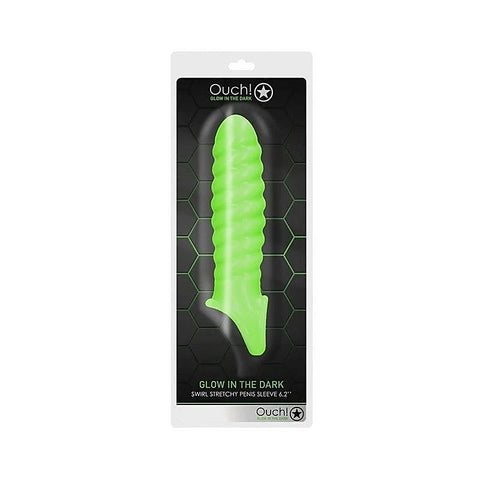Ouch! Glow In Dark Swirl Stretchy Penis Sleeve By Shots Toys - Pumps, Extenders and Sleeves