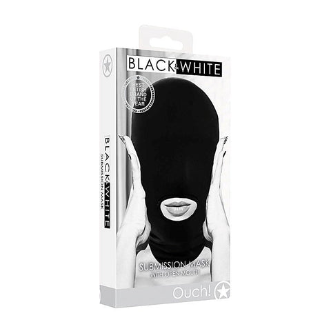 OUCH! BW Submission Mask With Open Mouth by Shots Toys - Masks And Blindfolds
