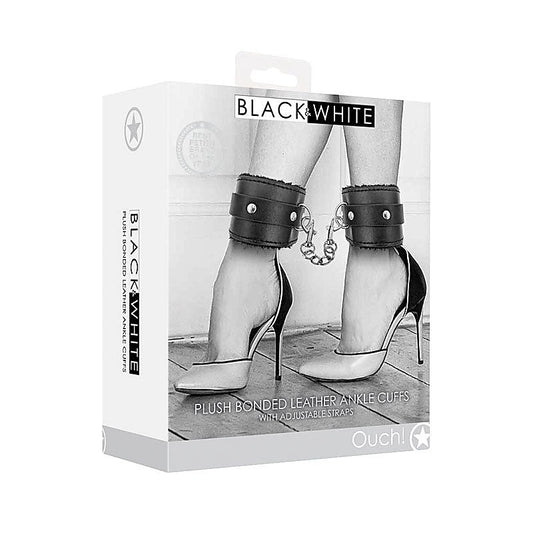 OUCH! BW Plush Bonded Leather Ankle Cuffs - Cuffs and Restraints