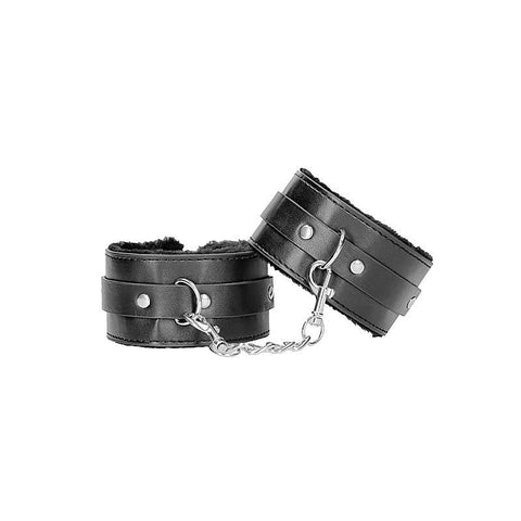 OUCH! BW Plush Bonded Leather Ankle Cuffs by Shots Toys - Cuffs and Restraints