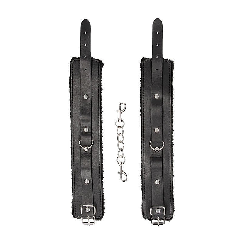 OUCH! BW Plush Bonded Leather Ankle Cuffs by Shots Toys - Cuffs and Restraints