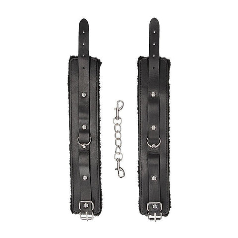 OUCH! BW Plush Bonded Leather Ankle Cuffs by Shots Toys - Cuffs and Restraints