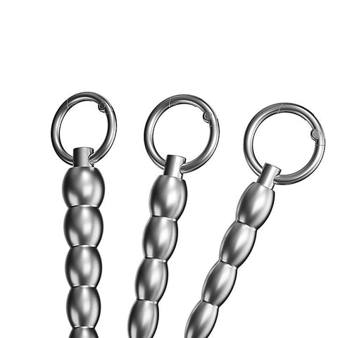 Ribbed Metal Dilator Urethral Beads With Ring By Bdstyle - Urethral Sounds