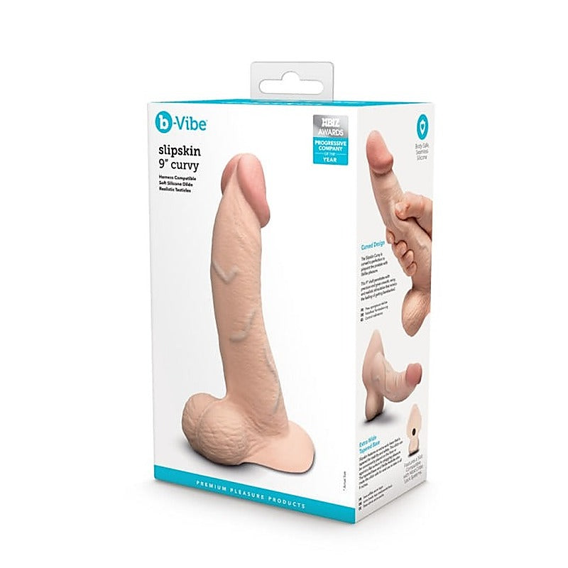 Slipskin 9 Inch Curved Realistic Silicone Dildo By B-Vibe - Realistic Dildos