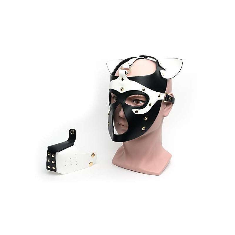 Sport Fucker One Size Bondage Play Pup Hood Black / White - Bondage Hoods