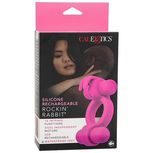 California Exotics Silicone Rechargeable Rockin Rabbit Penis Ring - Vibrating Cock Rings