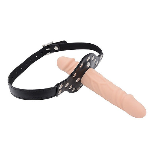 BDStyle BDSM Play Double-Cock Dildo Penis Mouth Gag Flesh - Bondage Gags and Bits