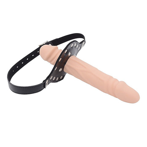 BDStyle BDSM Play Double-Cock Dildo Penis Mouth Gag Flesh - Bondage Gags and Bits