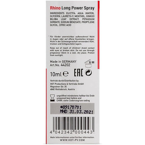 Hot Production HOT Rhino Long Power Enhancer Spray For Men 10ml