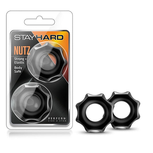 Blush Novelties Stay Hard Nutz Cock Ring Set 2 Piece Black - Stretchy Cock Rings