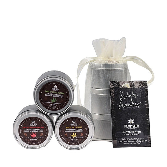 Earthly Body Hemp Seed Winter Wonders Mini Scented Massage Candle Trio 3 Pack