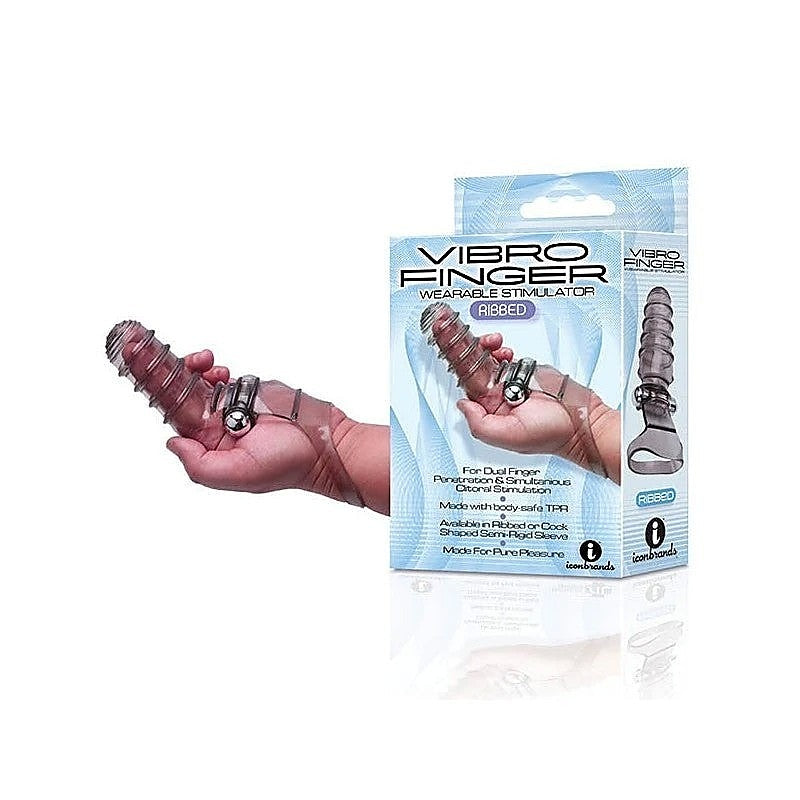 Icon Brands The 9s VibroFinger Ribbed Vibrating Finger Stimulator Grey - Finger and Tongue Vibrators
