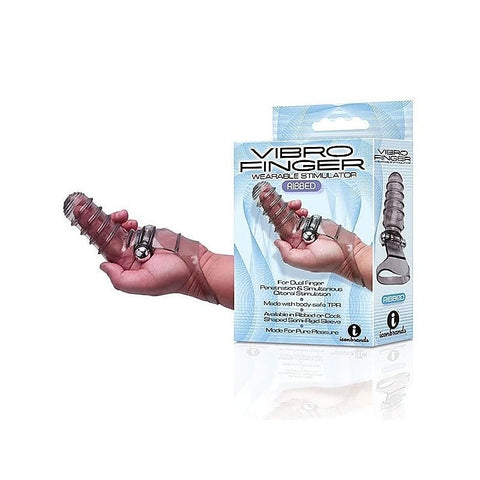 Icon Brands The 9s VibroFinger Ribbed Vibrating Finger Stimulator Grey - Finger and Tongue Vibrators