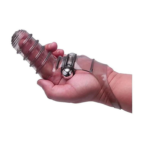Icon Brands The 9s VibroFinger Ribbed Vibrating Finger Stimulator Grey - Finger and Tongue Vibrators