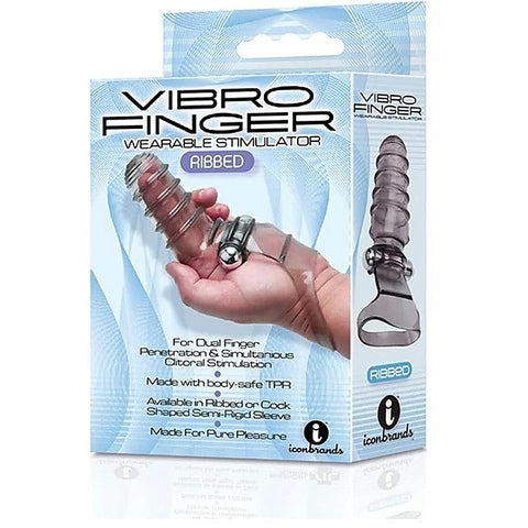 Icon Brands The 9s VibroFinger Ribbed Vibrating Finger Stimulator Grey - Finger and Tongue Vibrators