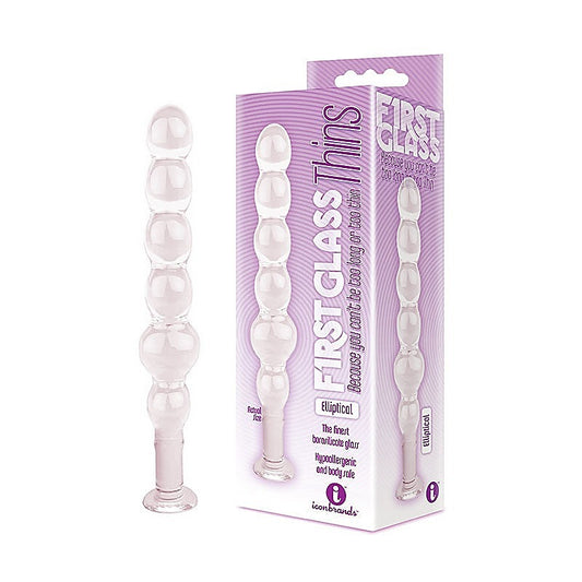 Icon Brands The 9s Glass First Thins Elliptical Glass Anal Beads Clear - Anal Beads and Balls