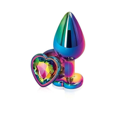 Rear Assets Multi Coloured Anal Plug With Heart Gem Base - Butt Plugs