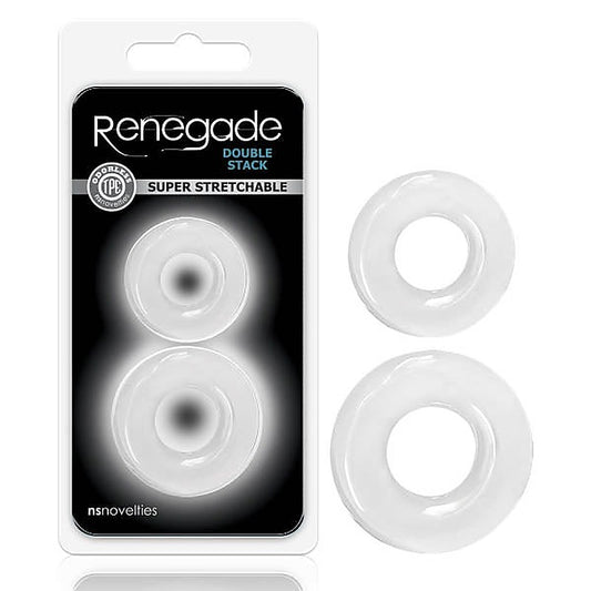 NS Novelties Renegade Double Stack Stretchy Cock Rings Set Clear - Cock Ring Sets