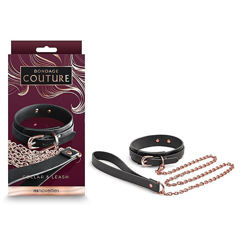 NS Novelties Bondage Couture Collar & Leash Black - Collars and Leads