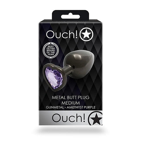 Ouch Heart Gem Base Gunmetal Butt Plug Medium By Shots Toys - Butt Plugs